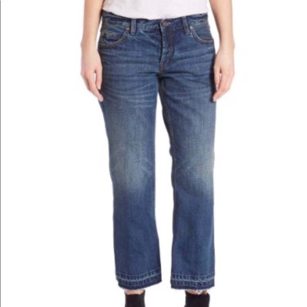 Free People high waisted crop frayed jeans